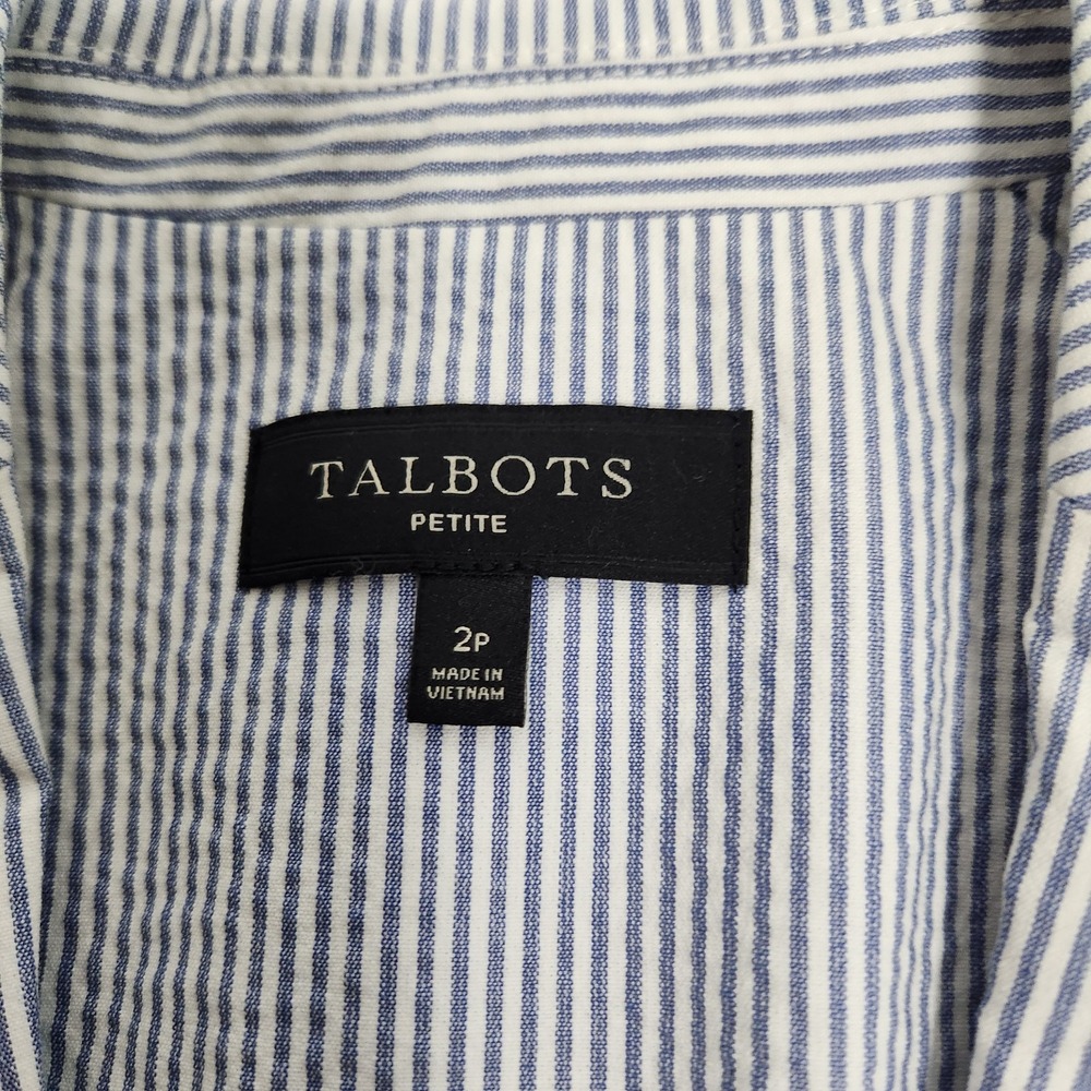 Talbots Petite Aberdeen Knit Blazer Women 2P Blue White Stripe Long Sleeve - Picture 3 of 6